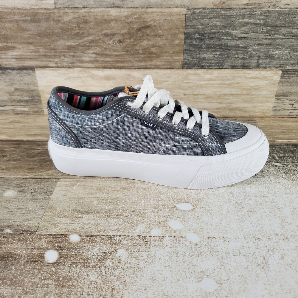 Roxy Cruizer Womens Shoes Sz 9 Running Gray Denim Platform Lace Up Sneakers